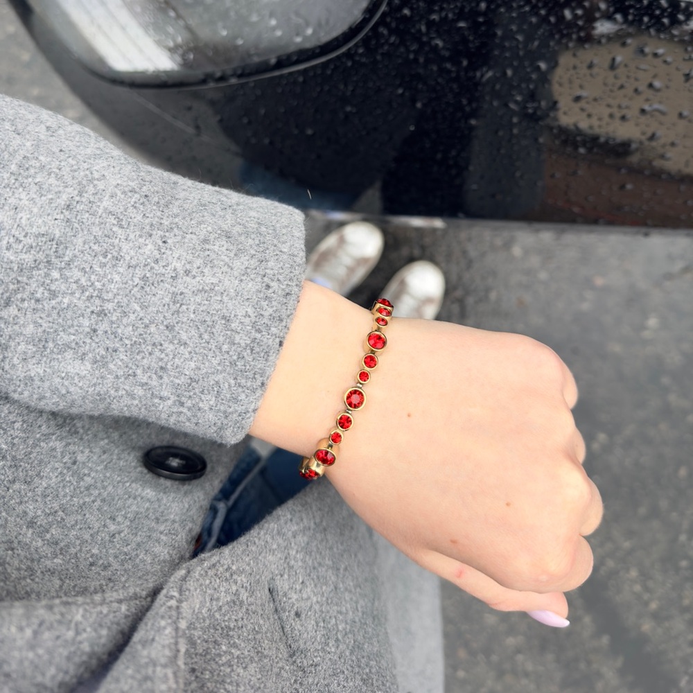 Red Tennis Bracelet, Red Crystal Gold Plated Tennis Bracelet